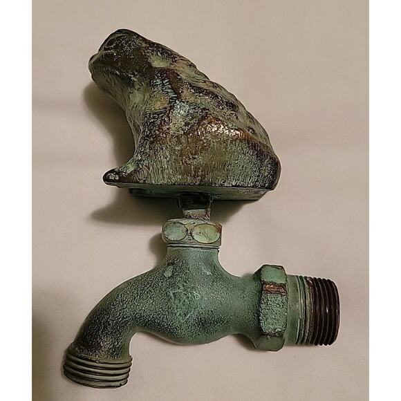 Brass Frog Toad Garden Spigot Faucet Aged Natural Patina - Picture 2 of 7